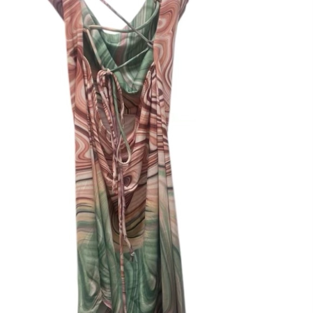 Pink and Green Cowl Neck Backless Sundress